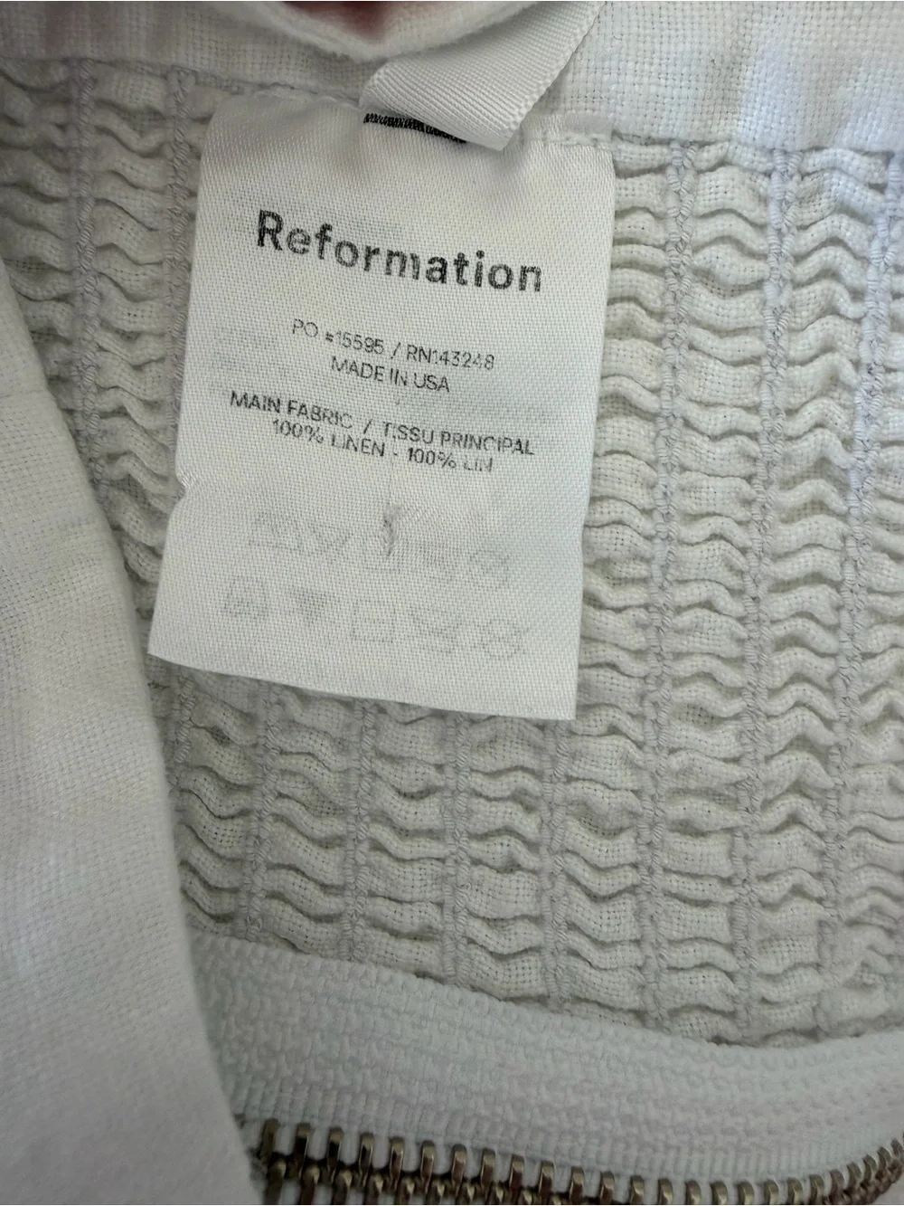 Reformation White Puff-Sleeve Tie-Back Linen Top
